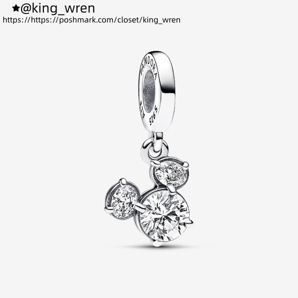 Pandora Disney Mickey Mouse Sparkling Head Silhouette Dangle Charm - Picture 1 of 5